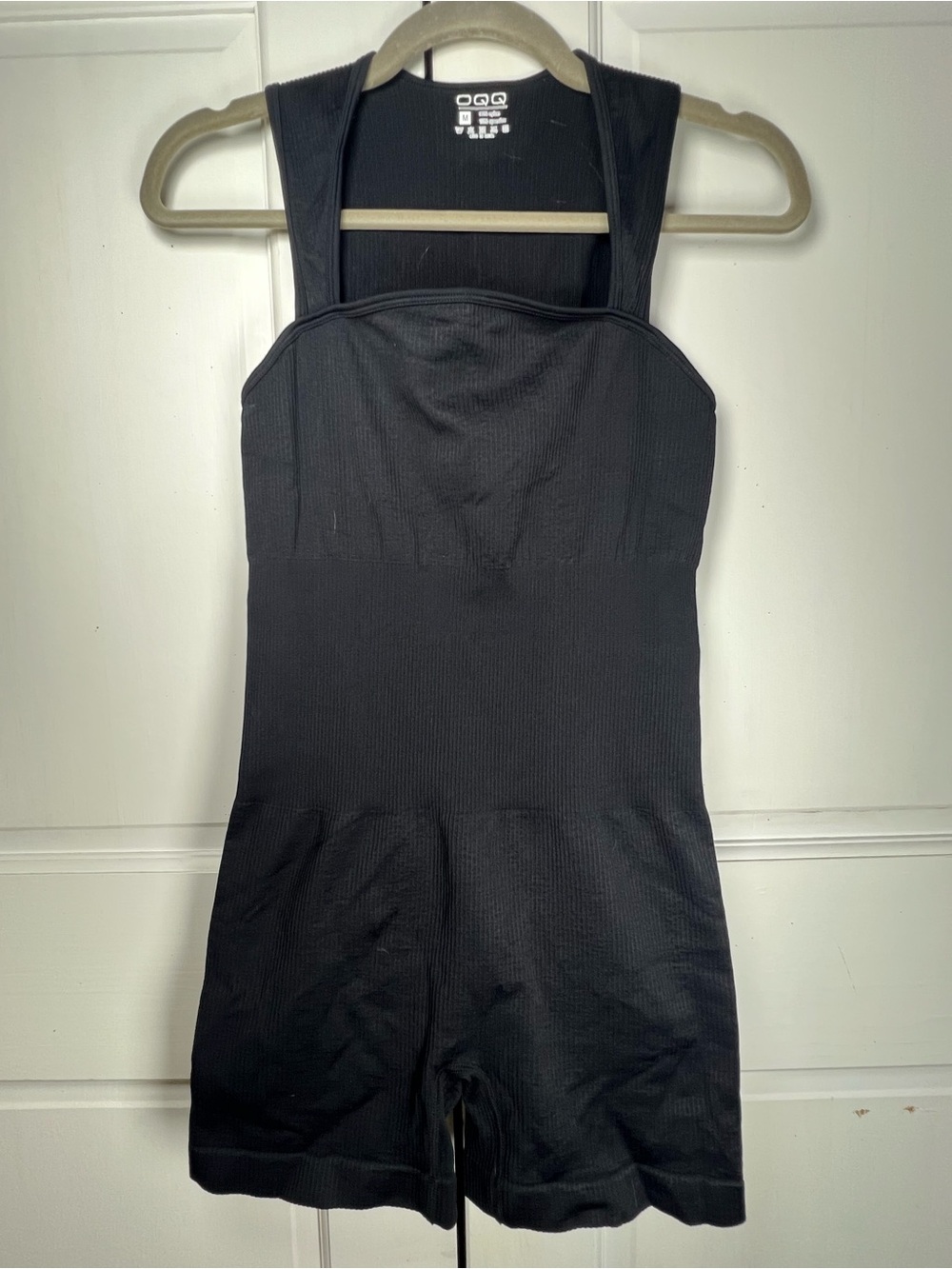 OQQ Square Neck Sleeveless Seamless Romper Ribbed Black Sz Medium - Picture 4 of 7